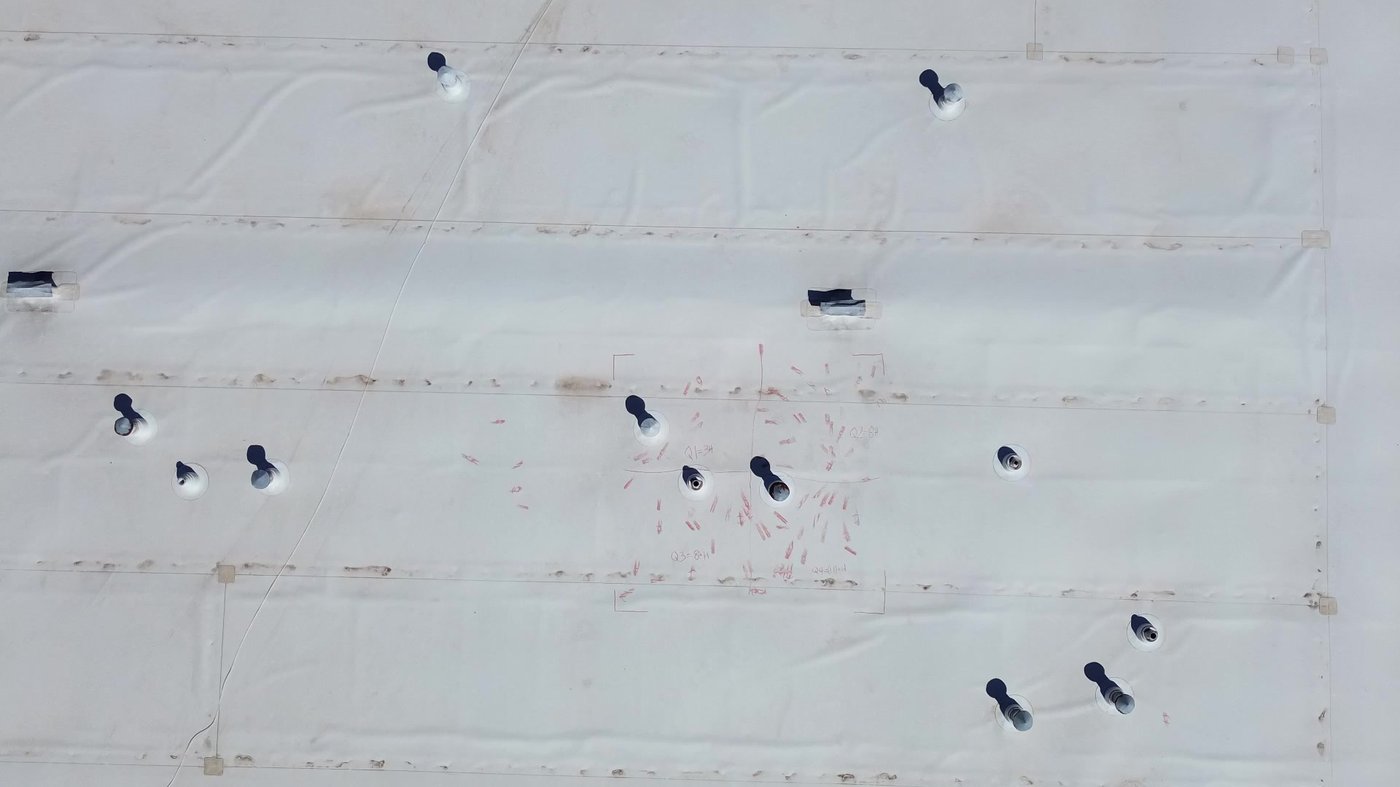 Marked hail impact evidence on commercial roof membrane